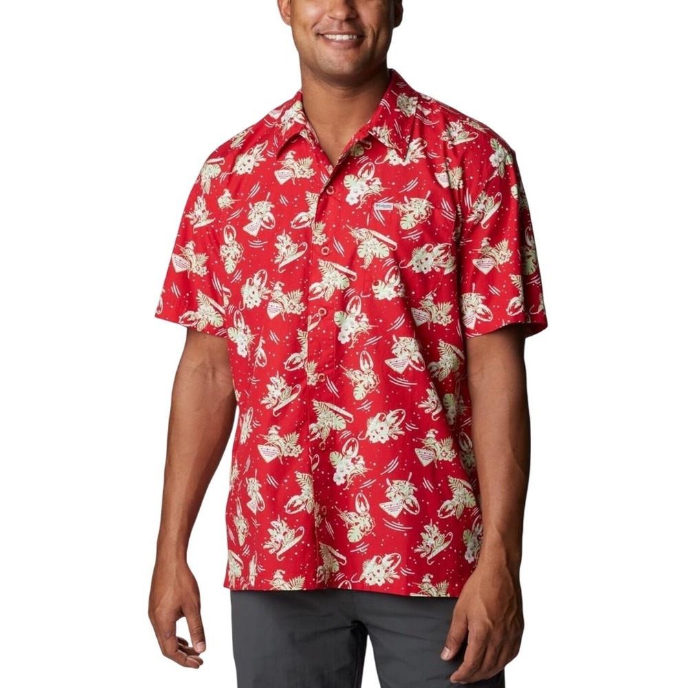 Columbia PFG Short Sleeve Fishing Shirt Mens XL Red Marlin Christmas Holiday NWT